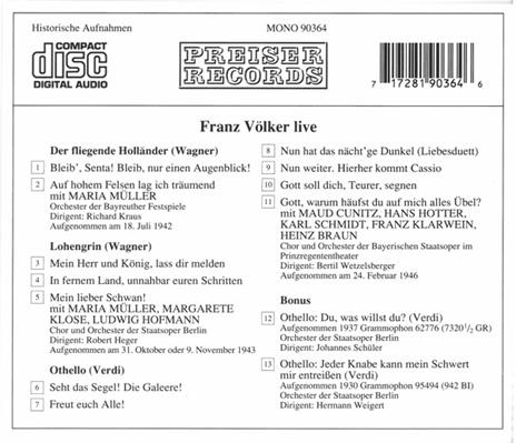 Franz Volker: Live Als Erik Lohengrin Und Othello - CD Audio - 2