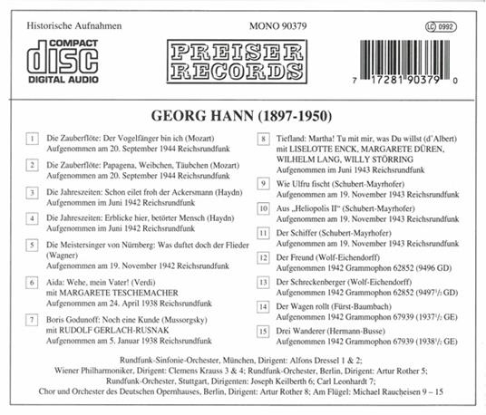 Georg Hann Oper und Lied - CD Audio di Wolfgang Amadeus Mozart - 2
