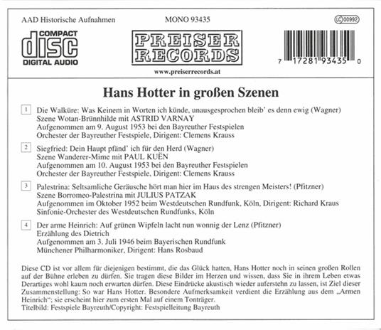 Hans Hotter in grossen Szenen - CD Audio di Richard Wagner,Hans Hotter - 2