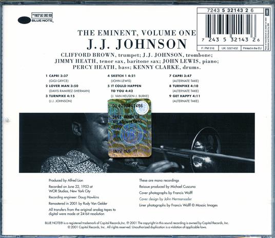 The Eminent vol.1 (Rudy Van Gelder) - CD Audio di J.J. Johnson - 2