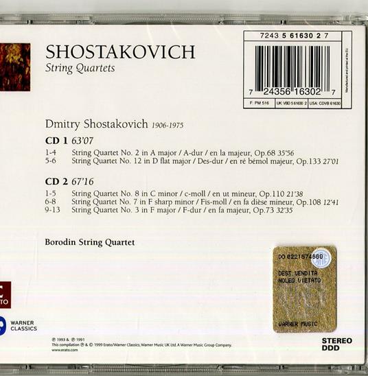 Quartetti per archi n.2, n.3, n.7, n.8, n.12 - CD Audio di Dmitri Shostakovich,Borodin String Quartet - 2