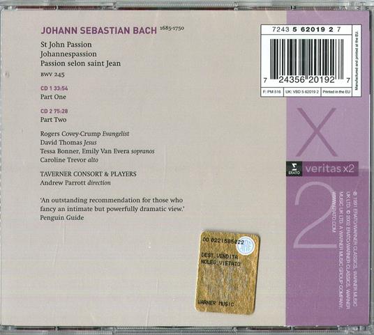 La Passione secondo Giovanni (Serie Veritas) - CD Audio di Johann Sebastian Bach,Andrew Parrott,Taverner Consort,Taverner Players - 2