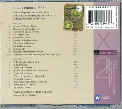 Music for Pleasure and Devotion - CD Audio di Henry Purcell,Andrew Parrott,Taverner Consort,Taverner Players - 2