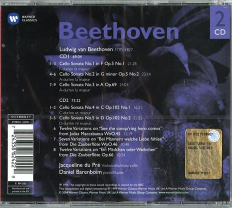Sonate per violoncello - Variazioni - CD Audio di Ludwig van Beethoven,Jacqueline du Pré,Daniel Barenboim - 2