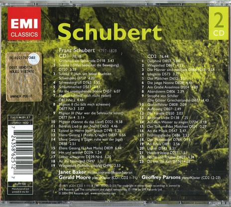 Lieder - CD Audio di Franz Schubert,Dame Janet Baker,Gerald Moore,Geoffrey Parsons - 2
