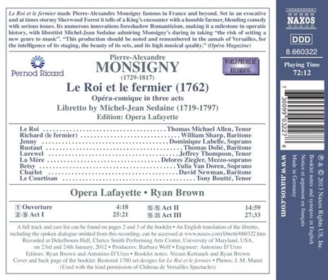 Le Roi et le fermier - CD Audio di Pierre-Alexandre Monsigny,Opera Lafayette Orchestra,Ryan Brown - 2