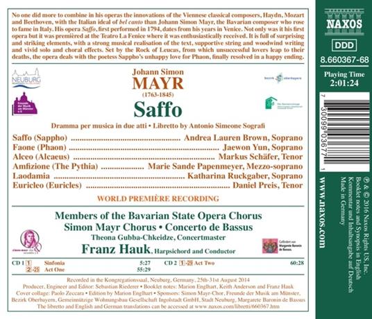 Saffo - CD Audio di Johann Simon Mayr - 2