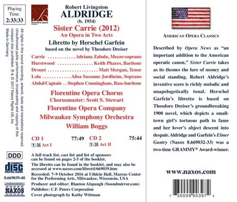 Sister Carrie. Opera in 2 atti - CD Audio di Robert Aldridge - 2