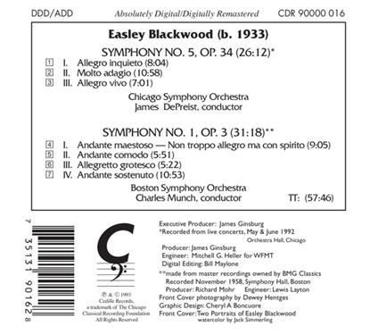Sinfonie n.5, n.1 - CD Audio di Easley Blackwood