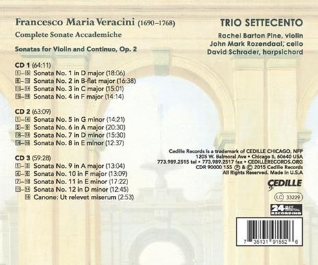 Dodici Sonate Accademiche op.2 - CD Audio di Francesco Maria Veracini,Settecento Trio - 2