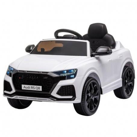 Auto Elettrica Per Bambini Audi Rs Q8 Bianca 12V Con R/C Ing. Mp3 E Usb Sedile In Pelle Led