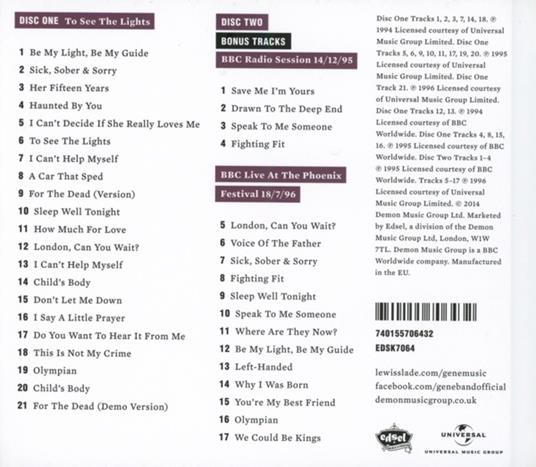 Too See the Light - CD Audio di Gene - 2