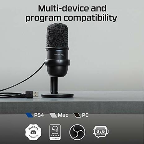 HyperX SoloCast Microfono USB a condensatore per Il Gaming da PC, PS4, e Mac, con sensore Tap-to-Mute, Pattern Polare cardioide, Ideale per Gaming, Streaming, Podcast, Twitch, Youtube, Discord - 5