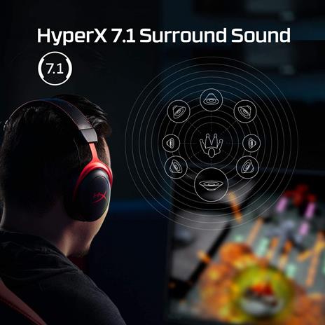HyperX Cloud II Wireless - Cuffie per il gaming per PC, PS4, PS5*, Nintendo Switch, Batteria a lunga durata fino a 30 ore, Audio Surround 7.1, Microfono con cancellazione del rumore e monitoraggio - 3