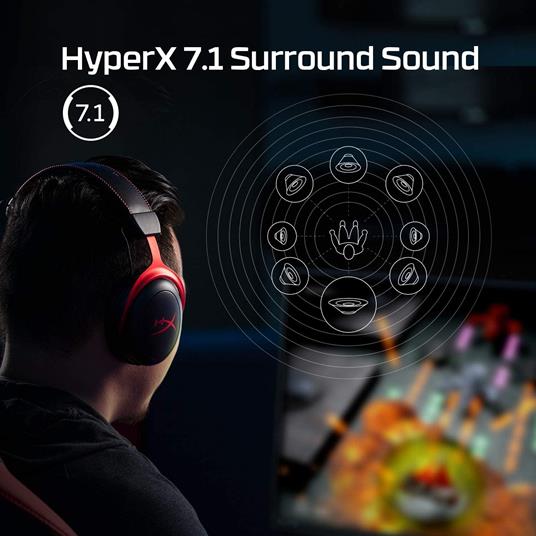 HyperX Cloud II Wireless - Cuffie per il gaming per PC, PS4, PS5*, Nintendo Switch, Batteria a lunga durata fino a 30 ore, Audio Surround 7.1, Microfono con cancellazione del rumore e monitoraggio - 3