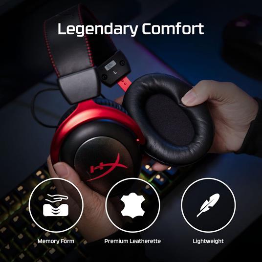 HyperX Cloud II Wireless - Cuffie per il gaming per PC, PS4, PS5*, Nintendo Switch, Batteria a lunga durata fino a 30 ore, Audio Surround 7.1, Microfono con cancellazione del rumore e monitoraggio - 4