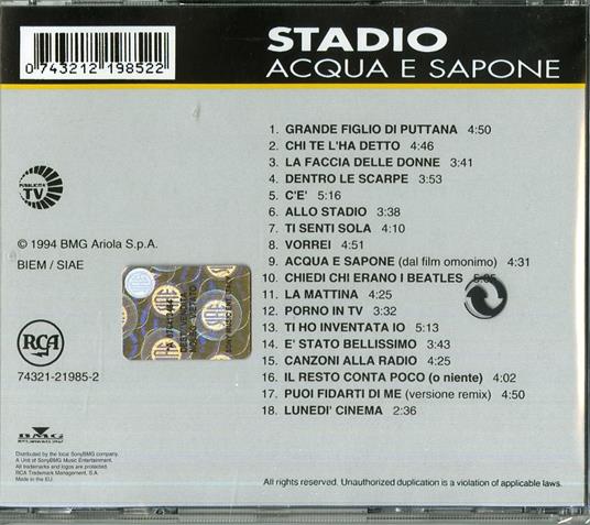 Acqua e sapone - CD Audio di Stadio - 2