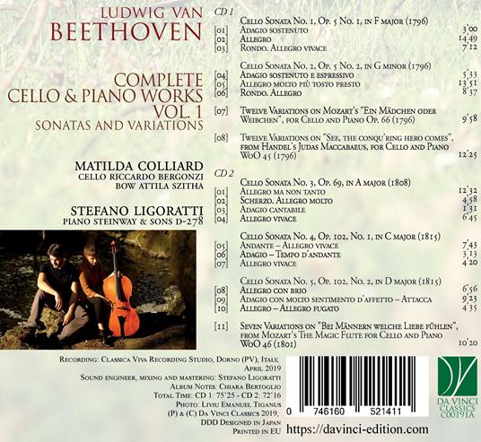 Composizioni per violoncello e pianoforte - CD Audio di Ludwig van Beethoven,Matilda Colliard - 2