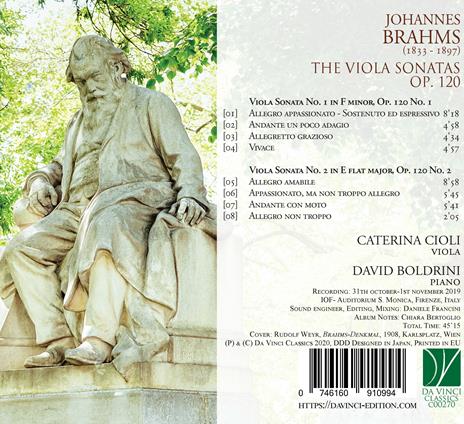 Two Viola Sonatas op.120 - CD Audio di Johannes Brahms,Caterina Cioli - 2