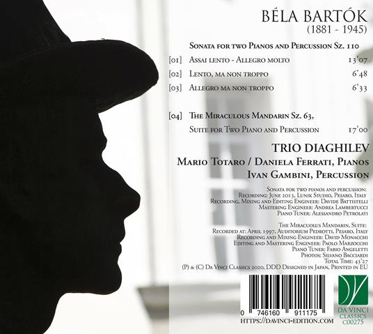 Sonata per 2 pianoforti e percussioni - Il mandarino miracoloso - CD Audio di Bela Bartok,Trio Diaghilev - 2
