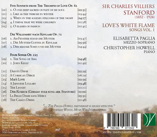 Love's White Flame, Songs vol.1 - CD Audio di Sir Charles Villiers Stanford,Elisabetta Paglia - 2