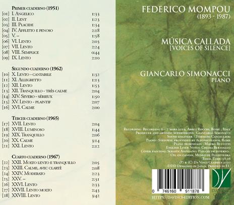 Musica Callada (Voice of Silence) - CD Audio di Frederic Mompou,Giancarlo Simonacci - 2