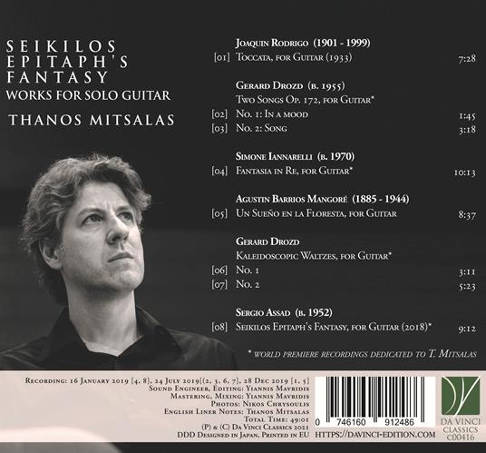 Seikilos Epitaph's Fantasy. Works for Solo Guitar - CD Audio di Thanos Mitsalas - 2