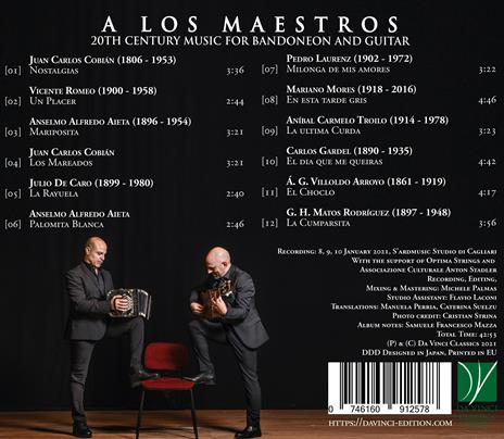 A los maestros. 20th Century Music for Bandoneon and Guitar - CD Audio di Alessandro Deiana,Fabio Furia - 2