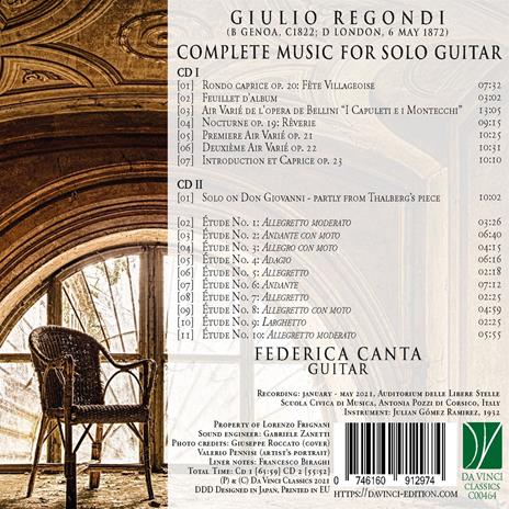 Complete Music for Solo Guitar - CD Audio di Giulio Regondi,Federica Canta - 2