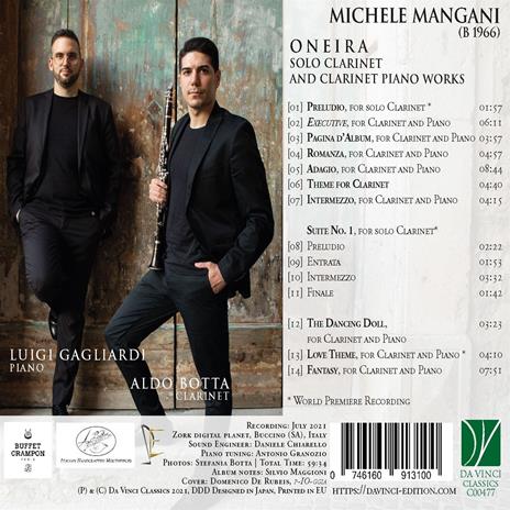 Oneira. Solo Clarinet and Clarinet Piano - CD Audio di Michele Mangani - 2