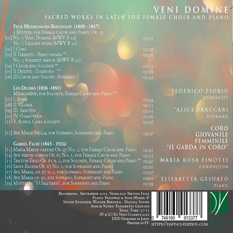 Veni Domine. Sacred Works - CD Audio di Léo Delibes,Gabriel Fauré,Felix Mendelssohn-Bartholdy,Coro Giovanile Femminile Il Garda in Corpo - 2