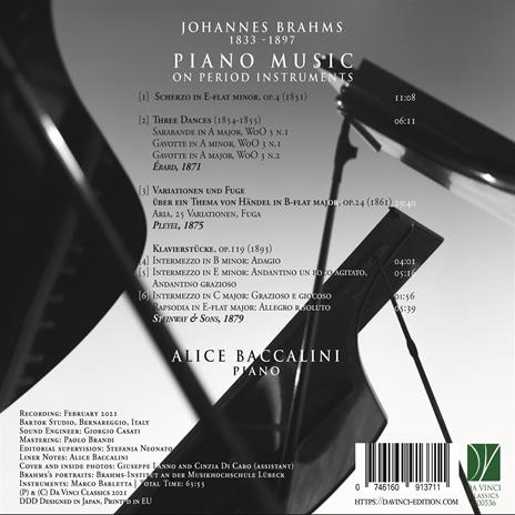 Piano Music on Period Instrument - CD Audio di Johannes Brahms,Alice Baccalini - 2