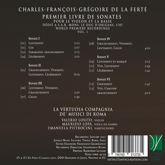 La Ferté. Premiere livre de Sonates pour le violon et la basse vol.1 - CD Audio di Musici di Roma - 2