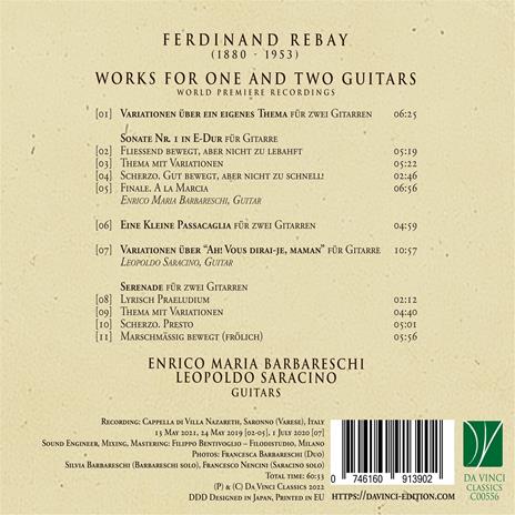Works For One And Two Guitars - CD Audio di Ferdinand Rebay - 2