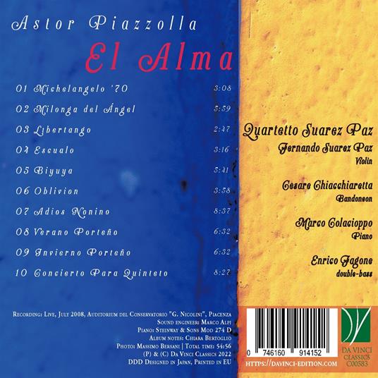 El Alma - CD Audio di Astor Piazzolla,Quartetto Suarez Paz - 2