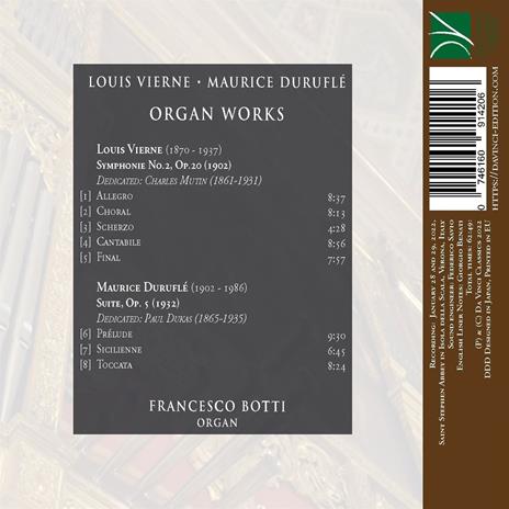 Organ Works - CD Audio di Maurice Duruflé,Louis Vierne,Francesco Botti - 2