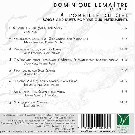 A L'oreille du ciel (Solos and Duets for Various Instruments) - CD Audio di Dominique Lemaitre - 2