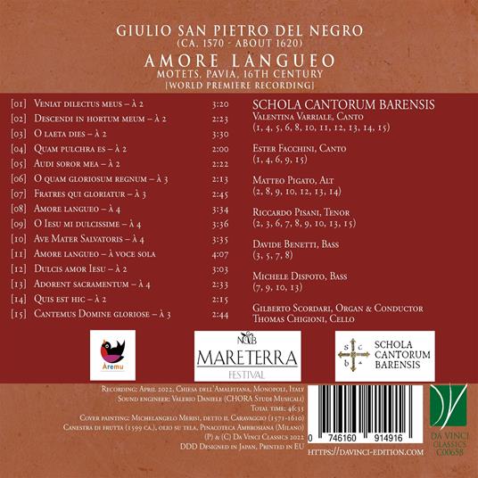 Amore Langueo - CD Audio di Giulio San Pietro De Negri,Schola Cantorum Barensis - 2