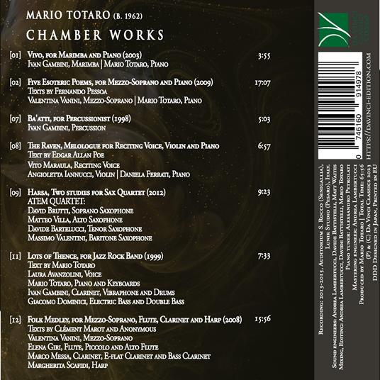 Chamber Works - CD Audio di Mario Totaro - 2