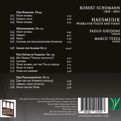 Hausmusik. Works For Violin And Piano - CD Audio di Robert Schumann,Paolo Ghidoni - 2