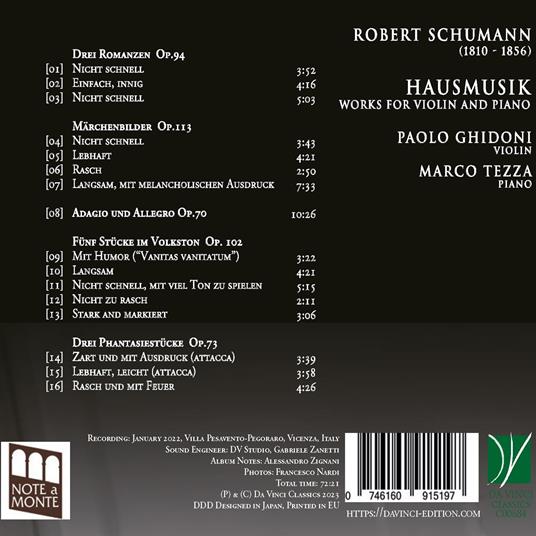 Hausmusik. Works For Violin And Piano - CD Audio di Robert Schumann,Paolo Ghidoni - 2