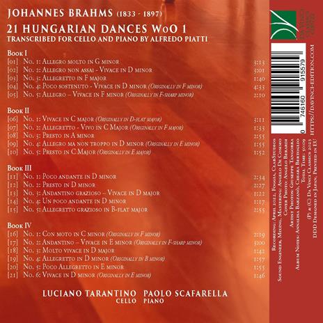 21 Hungarian Dances WoO 1 - CD Audio di Johannes Brahms,Luciano Tarantino - 2