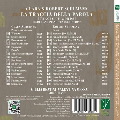 La traccia della parola - CD Audio di Robert Schumann,Clara Schumann,Giulia Beatini - 2