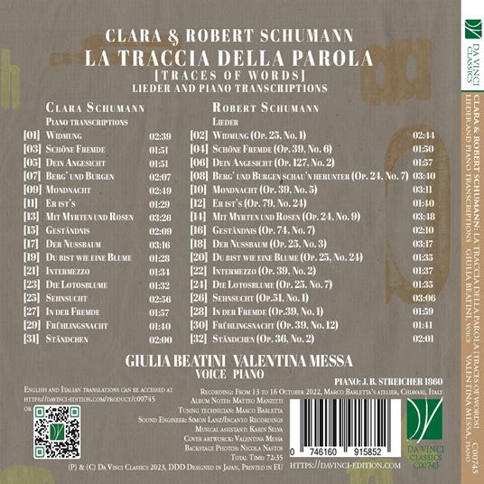 La traccia della parola - CD Audio di Robert Schumann,Clara Schumann,Giulia Beatini - 2