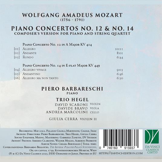 Piano Concertos No.12 & No.14 (Trascrizioni per pianoforte e quartetto d'archi) - CD Audio di Wolfgang Amadeus Mozart,Piero Barbareschi - 2
