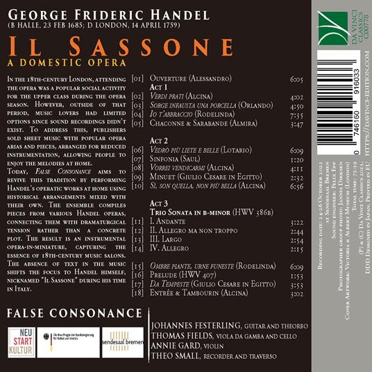 Il Sassone. A Domestic Opera - CD Audio di Georg Friedrich Händel,False Consonance - 2