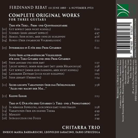 Complete Original Works for Three Guitars - CD Audio di Ferdinand Rebay,Chitarra Trio - 2