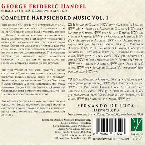 Complete Harpsichord Music Vol.1 - CD Audio di Georg Friedrich Händel,Fernando De Luca - 2