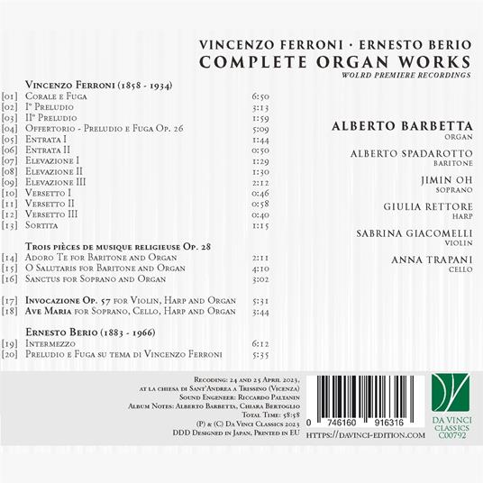 Musica per organo completa - CD Audio di Luciano Berio,Vincenzo Ferroni,Alberto Barbetta - 2