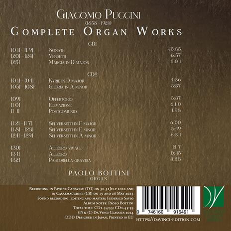 Complete Organ Works - CD Audio di Giacomo Puccini,Paolo Bottini - 2